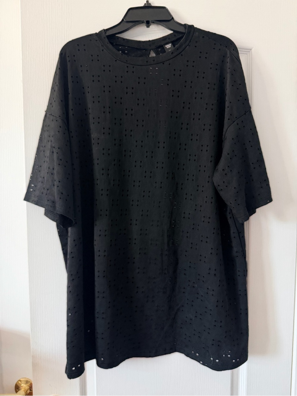 Black Eyelet Short-Sleeve Shirt Size 1XL